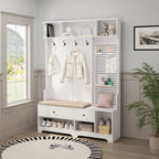 Porte-manteau d'entrée avec banc rembourré amovible et étagères de rangement