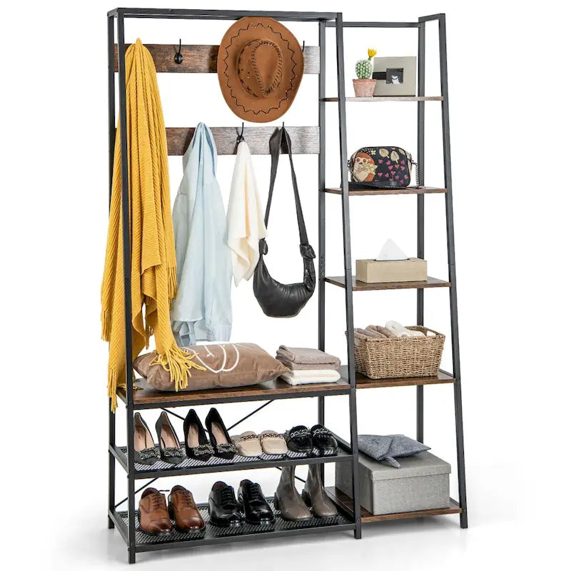 Costway 5-In-1 Entryway Coat Rack Storage Shoe Bench Freestanding - 1 PC