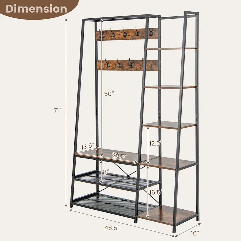Meuble d'entrée 5 en 1 : porte-manteau, banc à chaussures et rangement, autoportant