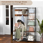 Meuble d'entrée 5 en 1 : porte-manteau, banc à chaussures et rangement, autoportant