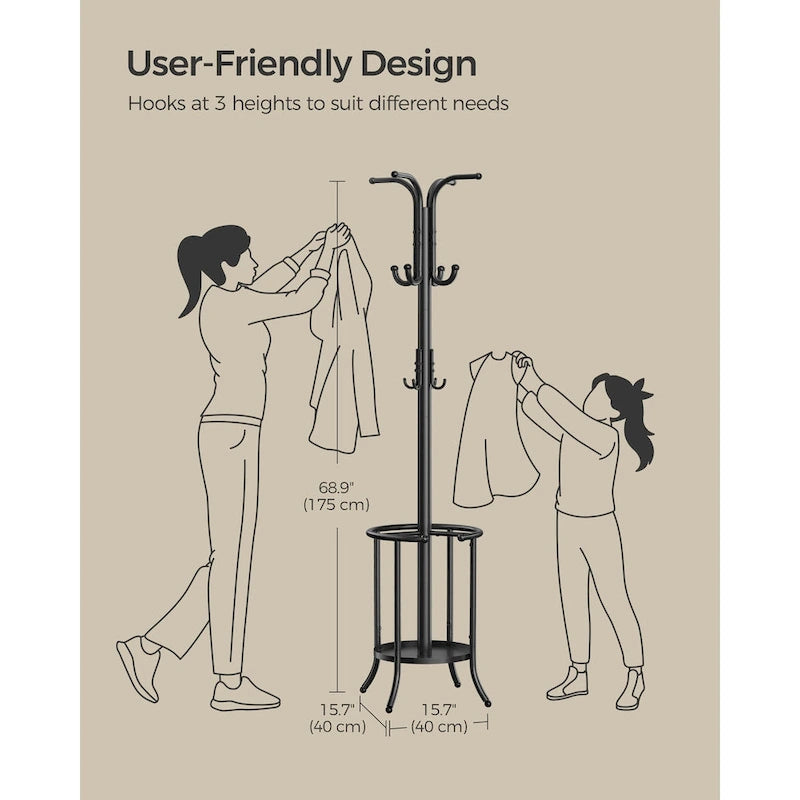 Porte-manteau sur pied moderne avec cadre en métal et porte-parapluie pour la maison et le bureau - 39,9 P x 39,9 L x 175 H cm