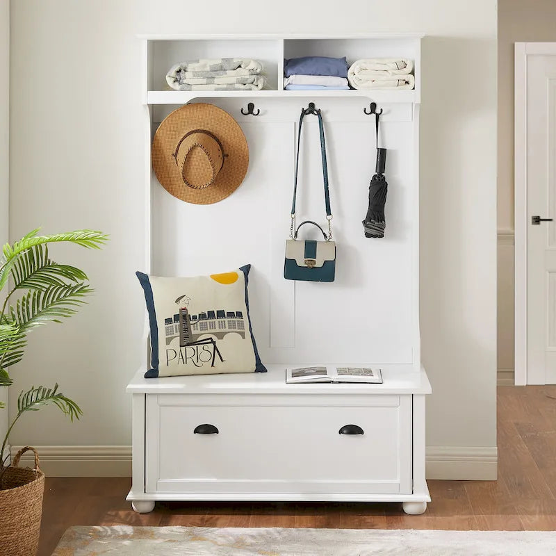 Banc de vestiaire d'entrée style côtier avec étagères et armoires à chaussures