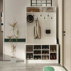 Meuble d'entrée avec banc, meuble à chaussures et patères, blanc