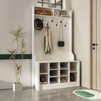 Meuble d'entrée avec banc, meuble à chaussures et patères, blanc