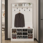 Meuble d'entrée avec banc, meuble à chaussures et patères, blanc