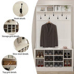 Meuble d'entrée avec banc, meuble à chaussures et patères, blanc