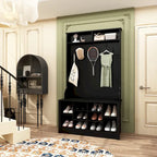 Meuble d'entrée avec banc, meuble à chaussures et patères, blanc
