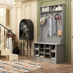 Meuble d'entrée avec banc, meuble à chaussures et patères, blanc