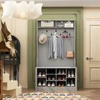 Meuble d'entrée avec banc, meuble à chaussures et patères, blanc