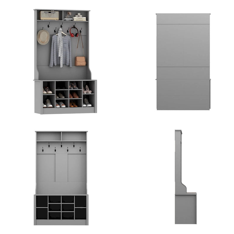 Meuble d'entrée avec banc, meuble à chaussures et patères, blanc