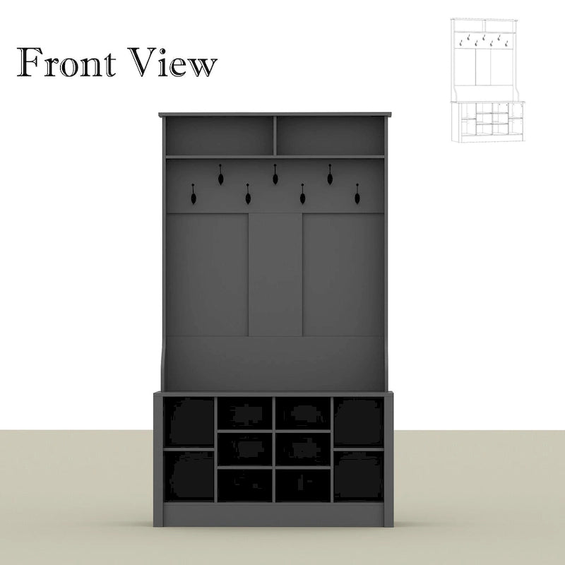 Meuble d'entrée avec banc, meuble à chaussures et patères, blanc