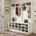 63W 18 Shoe Cubbies Wide Hall Tree With Hooks