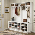 63W 18 Shoe Cubbies Wide Hall Tree With Hooks