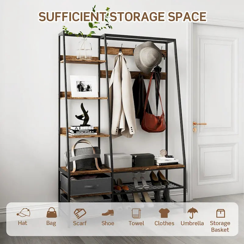 Meuble d'entrée avec banc et rangement à chaussures 6 en 1
