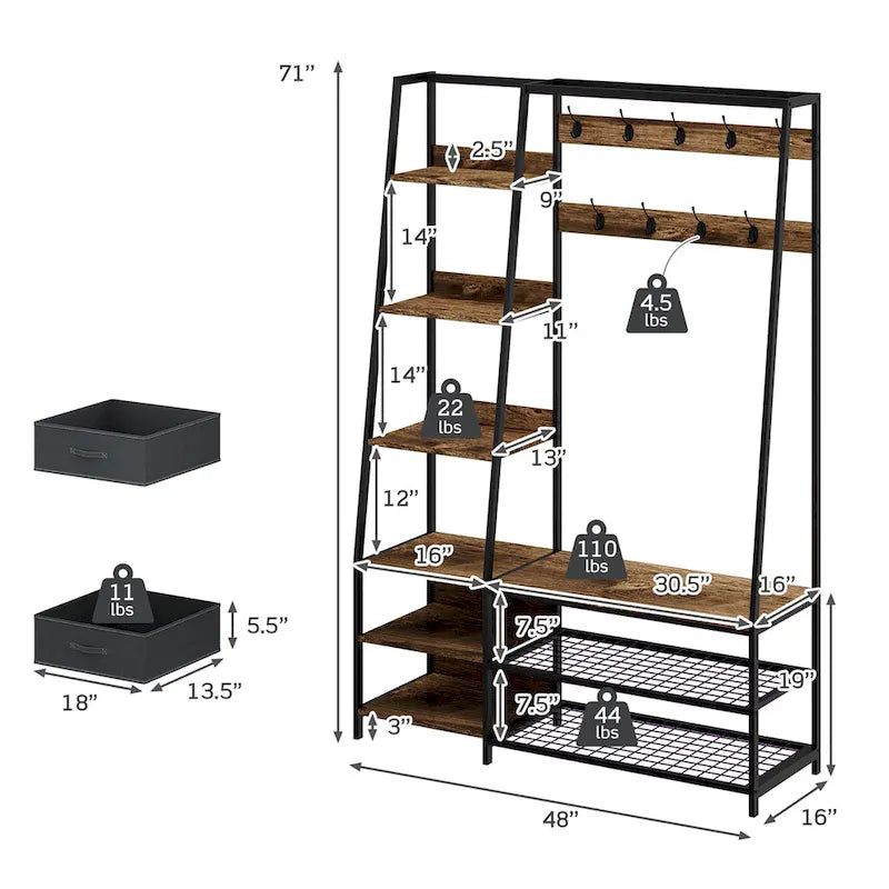 Meuble d'entrée avec banc et rangement à chaussures 6 en 1