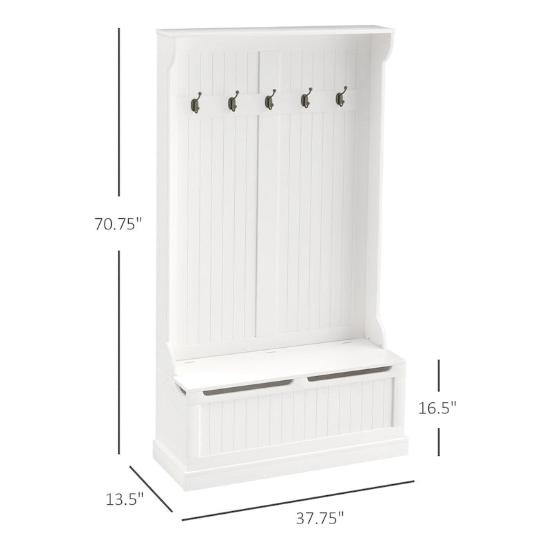 Banc de rangement et porte-manteau 3-en-1 de 180 cm avec 5 crochets doubles en acier