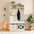 Porte-manteau en bois de 40,6 po avec banc et rangement à chaussures