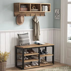 Meuble d'entrée avec porte-manteaux et banc à chaussures, Arbre à chaussures industriel avec porte-manteaux