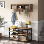 Meuble d'entrée avec porte-manteaux et banc à chaussures, Arbre à chaussures industriel avec porte-manteaux