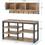 Meuble d'entrée avec porte-manteaux et banc à chaussures, Arbre à chaussures industriel avec porte-manteaux