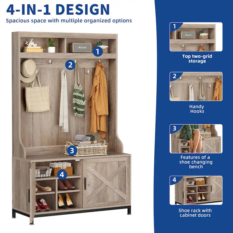 Porte-manteau et meuble à chaussures avec banc pour entrée de couloir