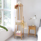 Porte-manteau sur pied en bois massif à 8 crochets - 170h x 40l x 40l