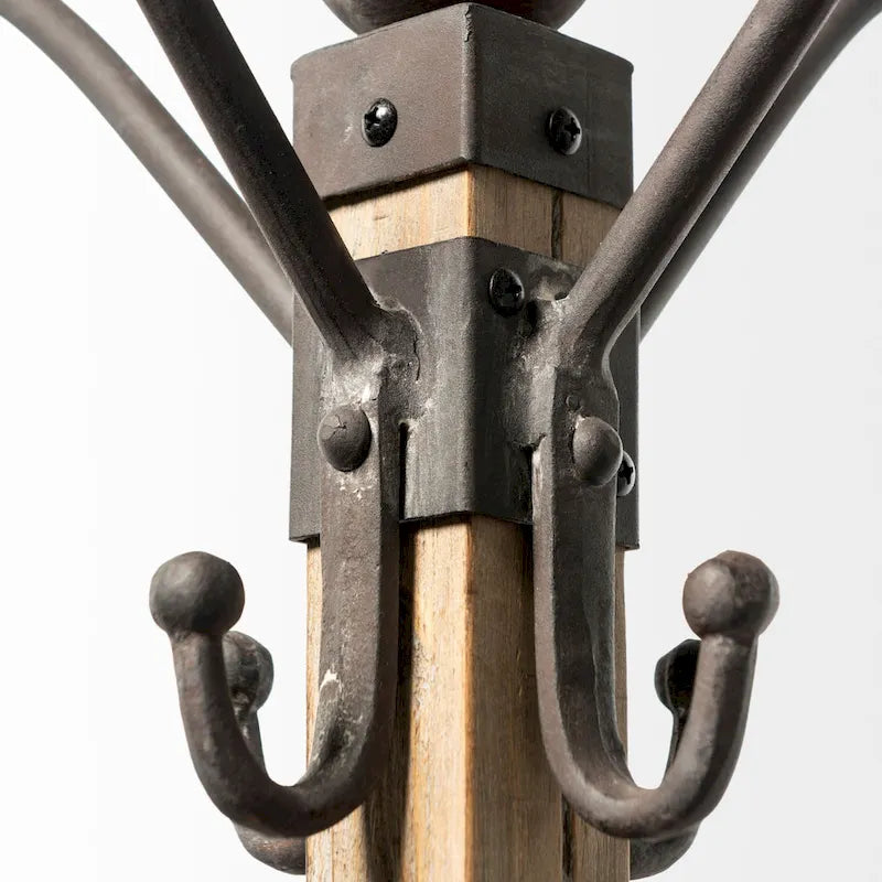Porte-manteau 22 x 75 en métal noir et bois marron clair