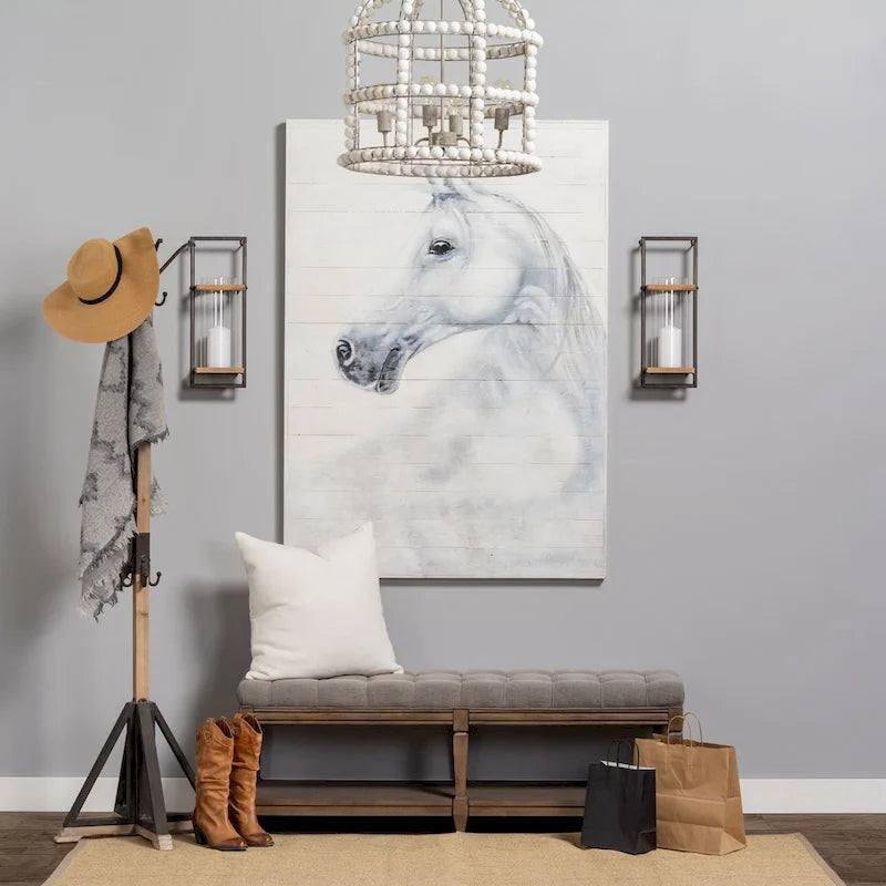Porte-manteau 22 x 75 en métal noir et bois marron clair