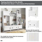 Banc de Rangement Multifonctionnel 4-en-1 avec 7 Patères Métalliques Noires pour Entrée