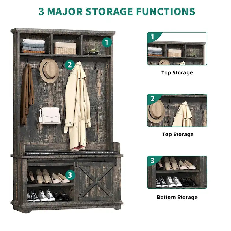 Meuble d'entrée avec banc à chaussures, porte-manteau organisateur pour couloir d'entrée