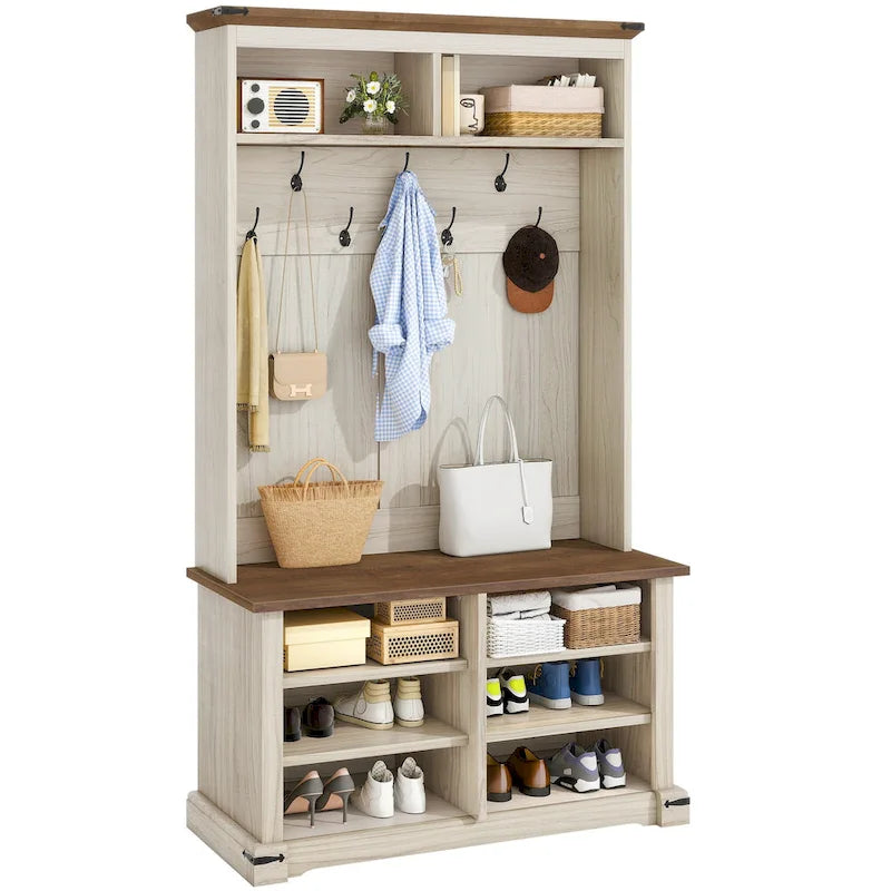 Meuble d'entrée avec banc à chaussures, porte-manteau organisateur pour couloir d'entrée