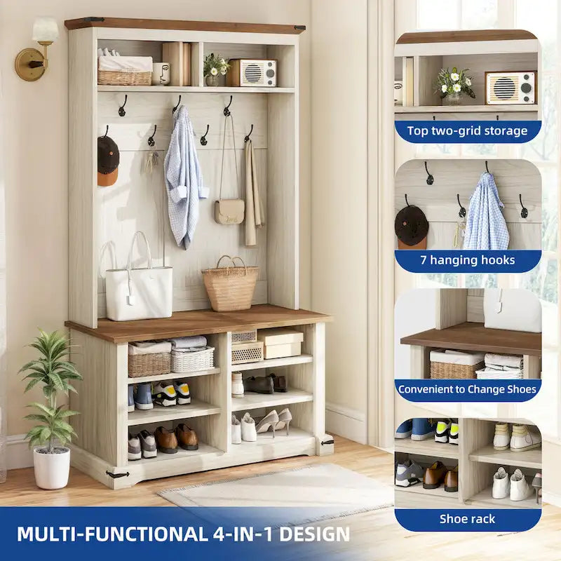 Meuble d'entrée avec banc à chaussures, porte-manteau organisateur pour couloir d'entrée