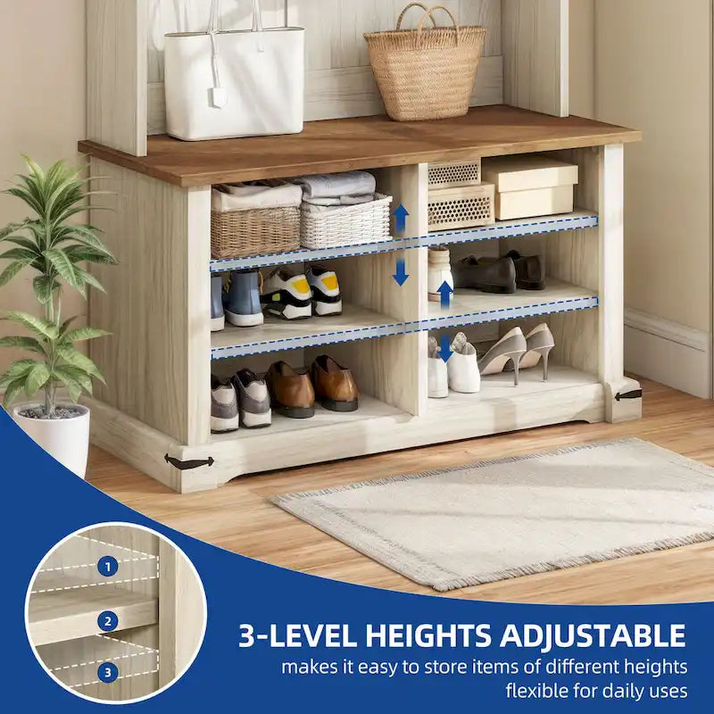 Meuble d'entrée avec banc à chaussures, porte-manteau organisateur pour couloir d'entrée