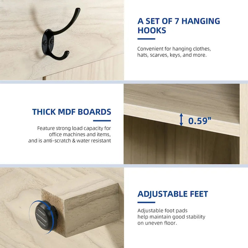 Meuble d'entrée avec banc à chaussures, porte-manteau organisateur pour couloir d'entrée