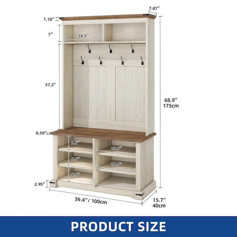 Meuble d'entrée avec banc à chaussures, porte-manteau organisateur pour couloir d'entrée