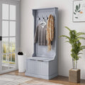 28 Vestiaire d'entrée 3-en-1 avec banc de rangement, porte-manteau à quatre crochets et rangement à chaussures, gris