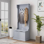 28 Vestiaire d'entrée 3-en-1 avec banc de rangement, porte-manteau à quatre crochets et rangement à chaussures, gris