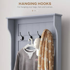 28 Vestiaire d'entrée 3-en-1 avec banc de rangement, porte-manteau à quatre crochets et rangement à chaussures, gris