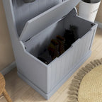 28 Vestiaire d'entrée 3-en-1 avec banc de rangement, porte-manteau à quatre crochets et rangement à chaussures, gris
