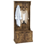 28 Vestiaire d'entrée 3-en-1 avec banc de rangement, porte-manteau à quatre crochets et rangement à chaussures, gris