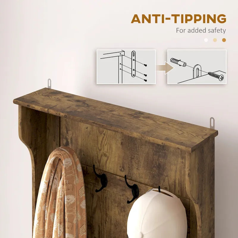 28 Vestiaire d'entrée 3-en-1 avec banc de rangement, porte-manteau à quatre crochets et rangement à chaussures, gris