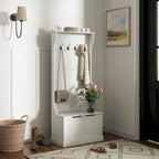 28 Vestiaire d'entrée 3-en-1 avec banc de rangement, porte-manteau à quatre crochets et rangement à chaussures, gris