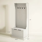28 Vestiaire d'entrée 3-en-1 avec banc de rangement, porte-manteau à quatre crochets et rangement à chaussures, gris