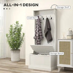 28 Vestiaire d'entrée 3-en-1 avec banc de rangement, porte-manteau à quatre crochets et rangement à chaussures, gris