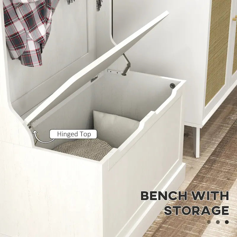 28 Vestiaire d'entrée 3-en-1 avec banc de rangement, porte-manteau à quatre crochets et rangement à chaussures, gris