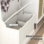 28 Vestiaire d'entrée 3-en-1 avec banc de rangement, porte-manteau à quatre crochets et rangement à chaussures, gris