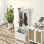 28 Vestiaire d'entrée 3-en-1 avec banc de rangement, porte-manteau à quatre crochets et rangement à chaussures, gris