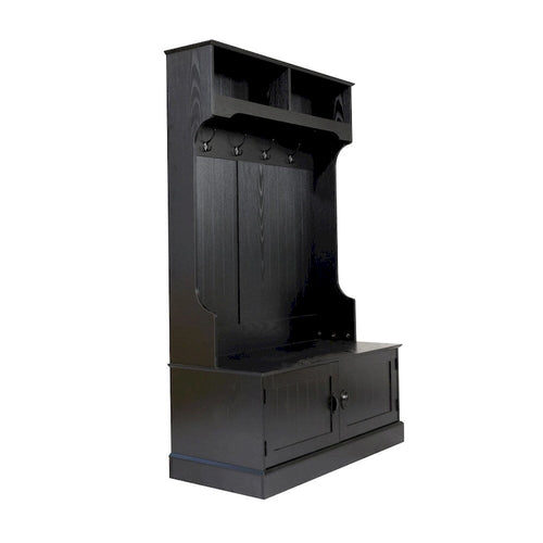 Porte-manteau d'entrée 4 patères avec banc de rangement et casiers supérieurs