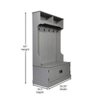 Porte-manteau d'entrée 4 patères avec banc de rangement et casiers supérieurs