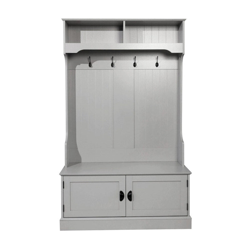 Porte-manteau d'entrée 4 patères avec banc de rangement et casiers supérieurs